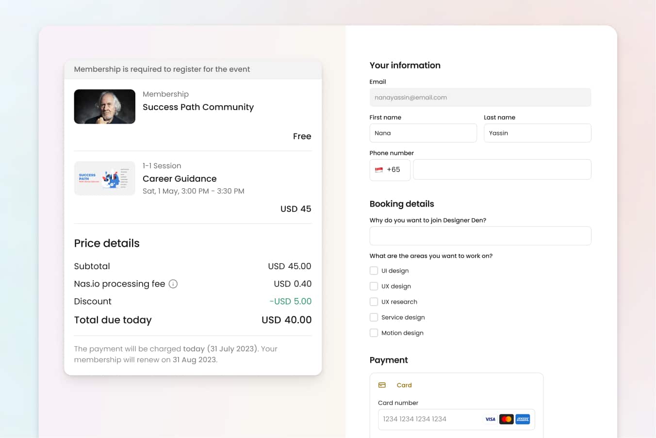 payment information for one-one-one coaching session