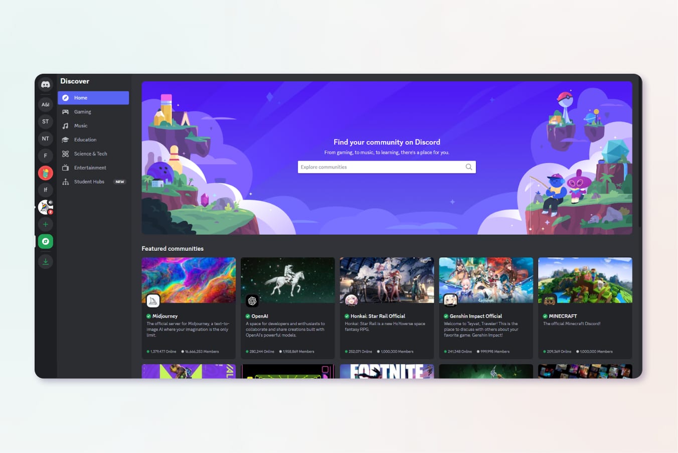 Discord home button interface