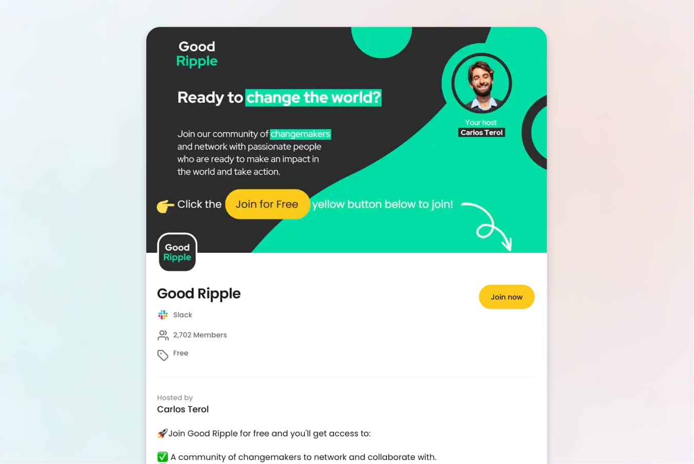 Good Ripple online community landing page on Nas.com