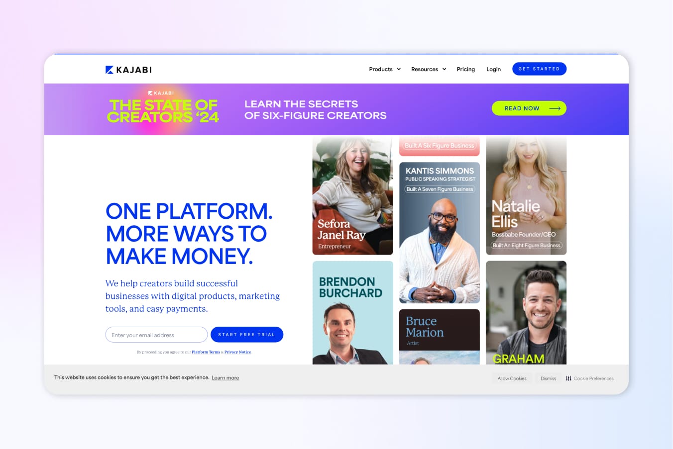 landing page screenshot for kajabi