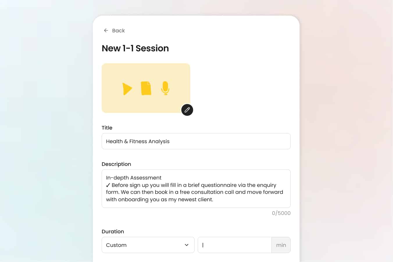 coaching session information screenshot