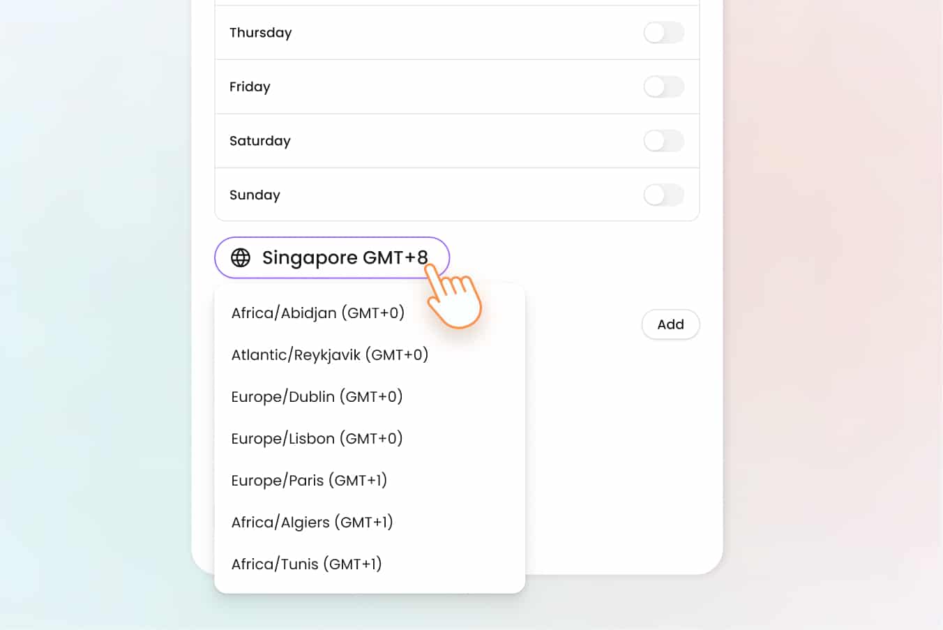 setting timezone interface screenshot