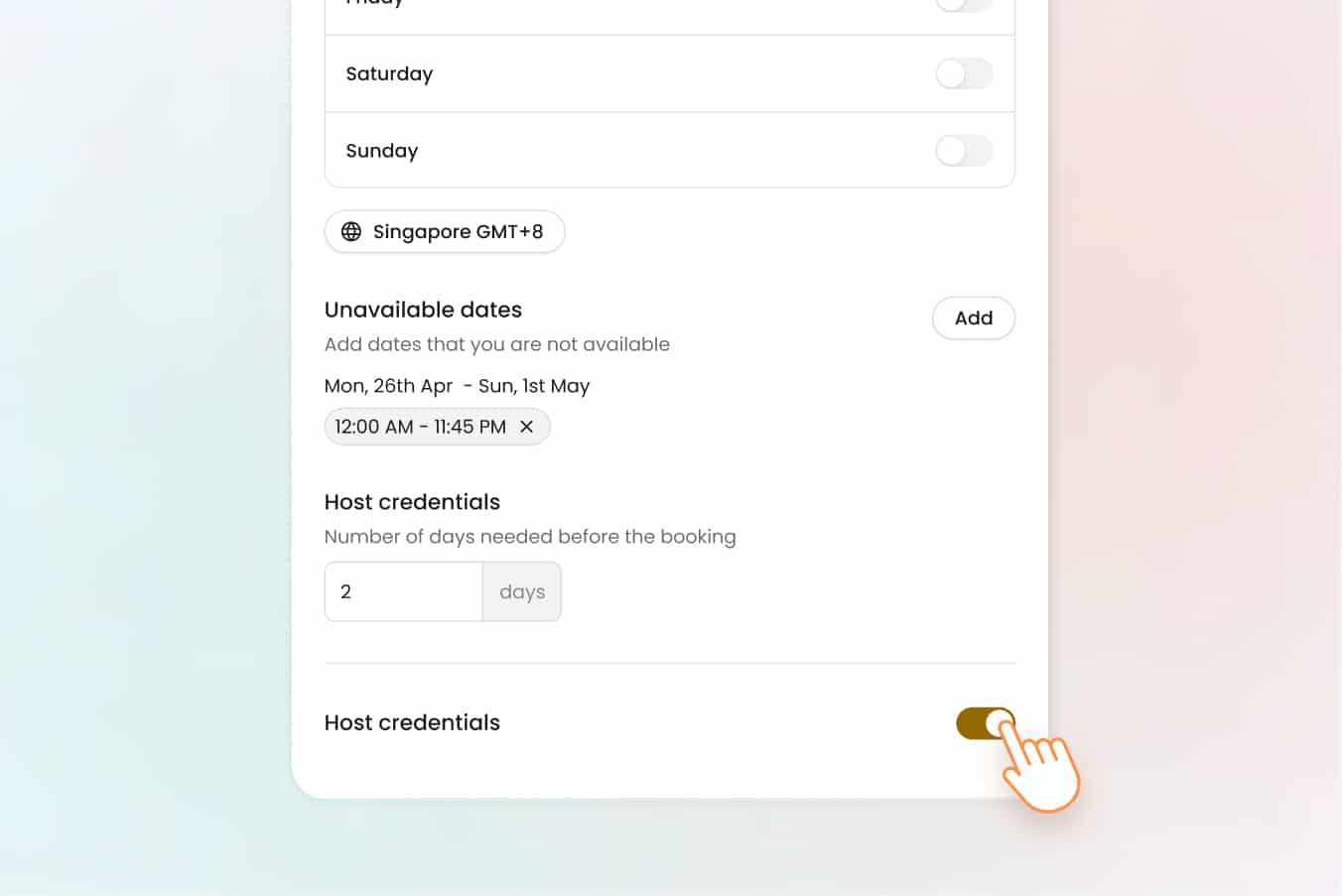 notice period interface button