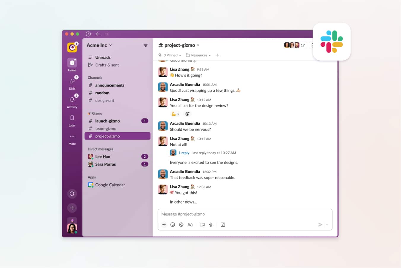 Slack user interface for community chats
