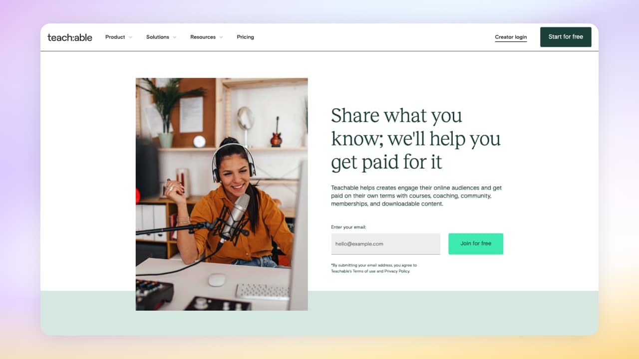 teachable website screenshot for online courses