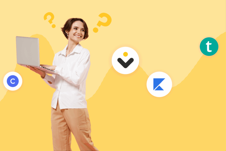person holding a laptop with online courses logo background