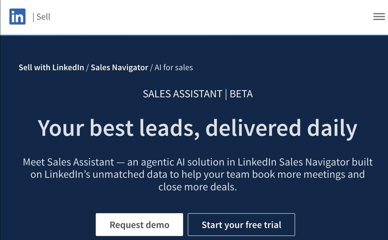 Captura de pantalla de la plataforma LinkedIn Sales Navigator con herramientas de IA