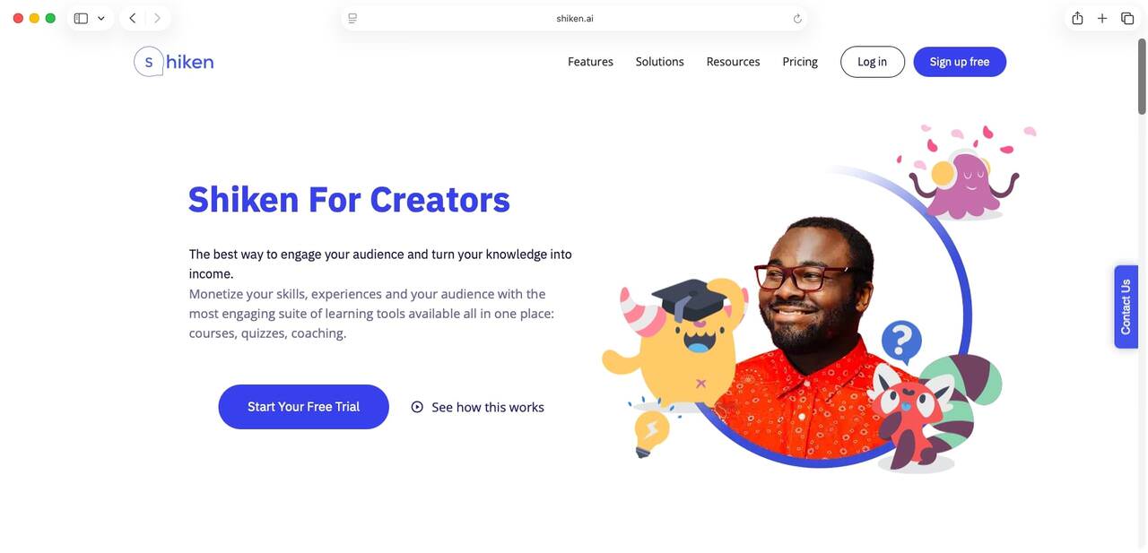 Shiken AI platform showing gamified learning and course creation tools