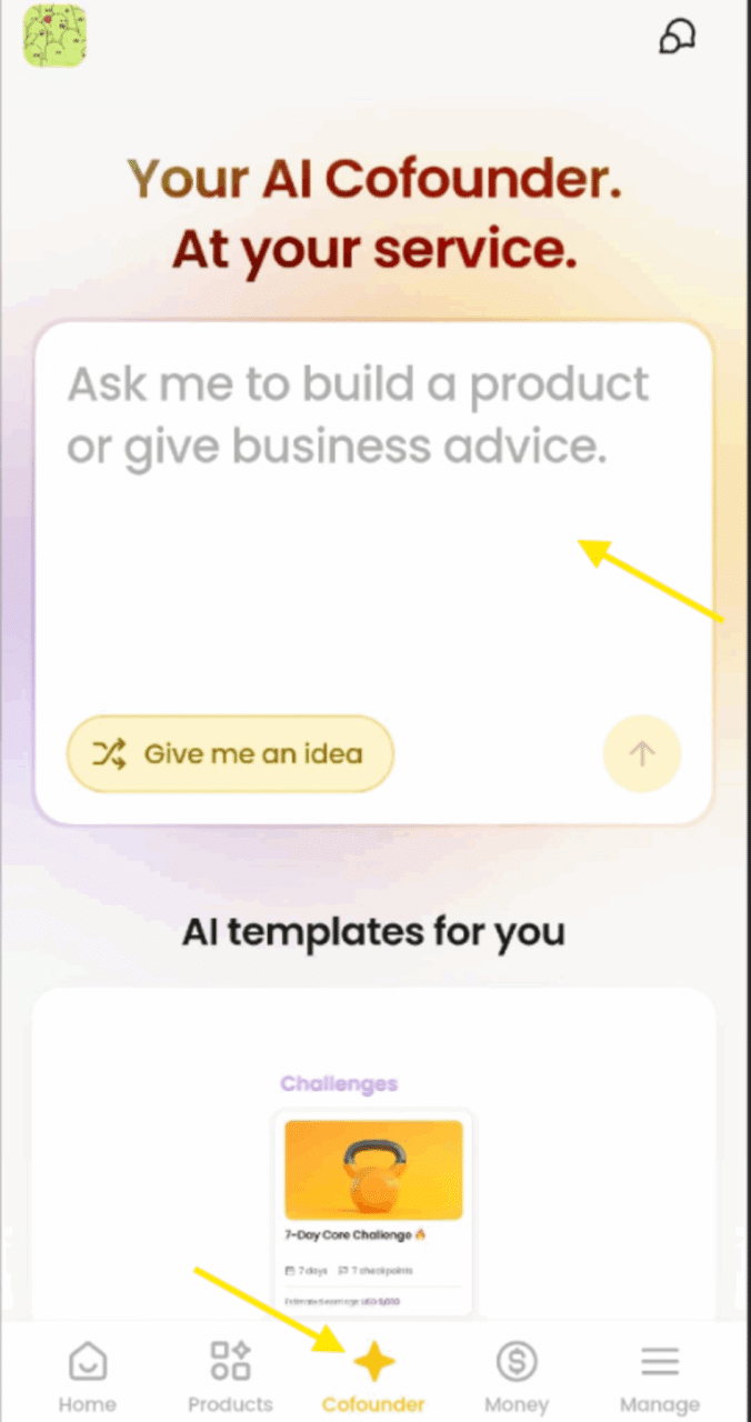 Nas.com AI Co-Founder tool interface for creating marketing content
