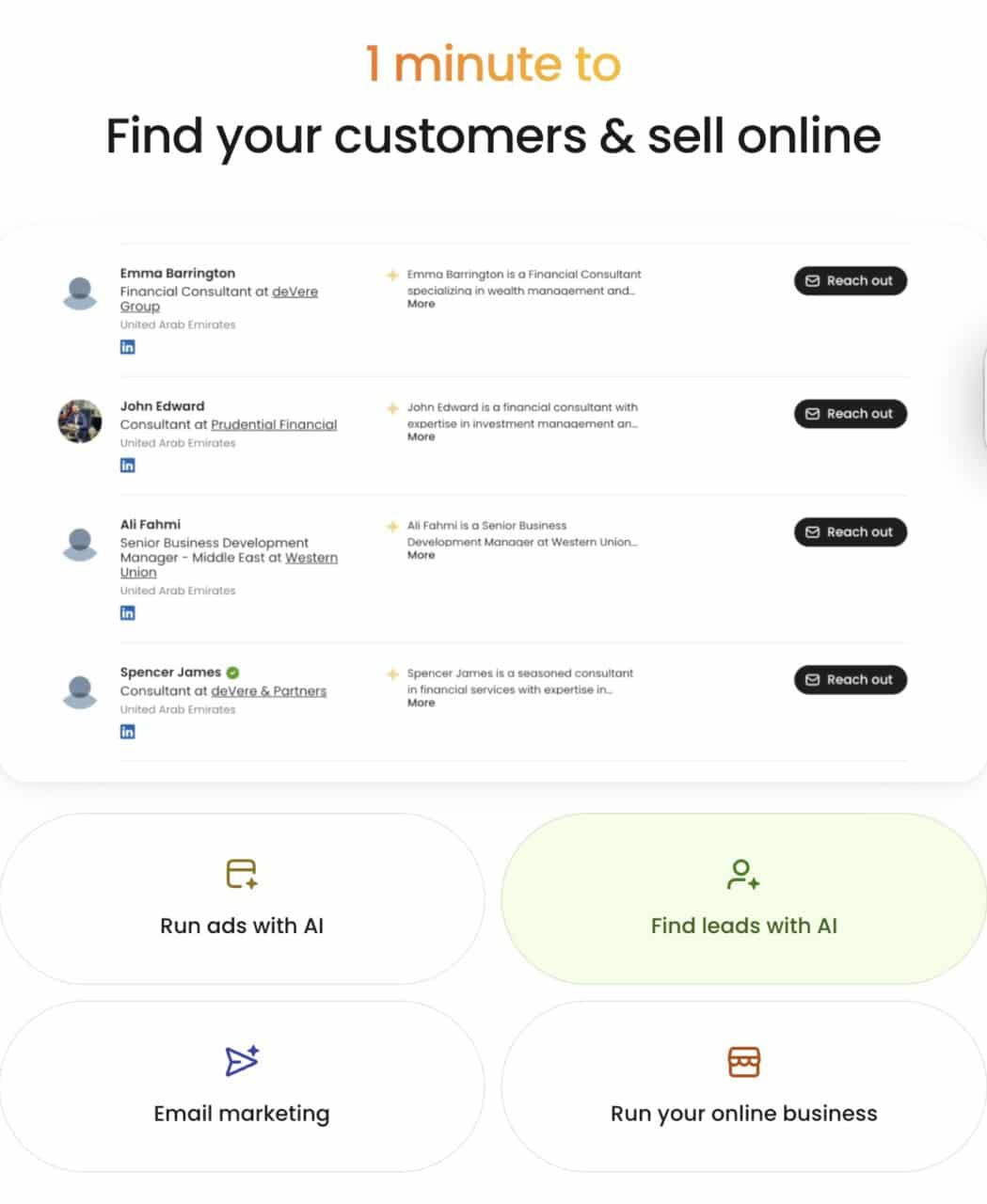 Nas.com platform screenshot showing AI lead generation features