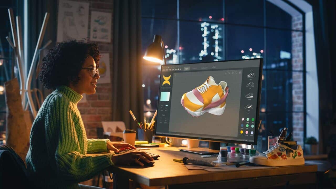 Freelance designer designing on desktop