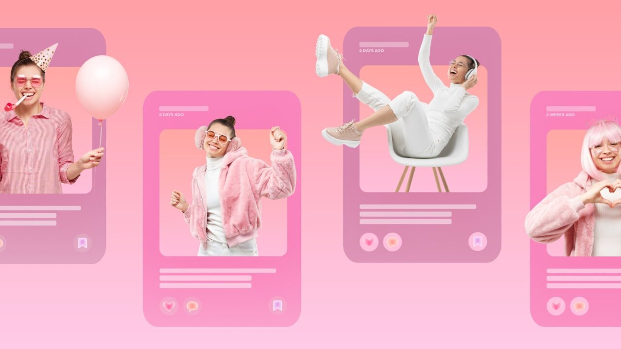 Group of women happy on social media