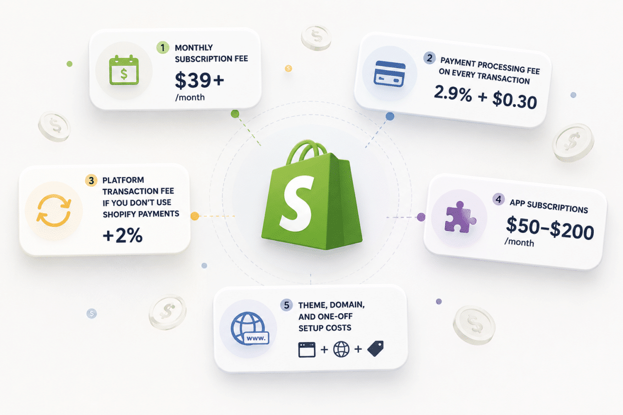 Shopify hidden costs breakdown &mdash; what solo sellers actually pay beyond the $39/month headline price