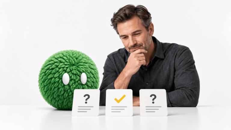 Marketing leader and green feathered Nas agent reviewing inquiry cards for lead qualification.