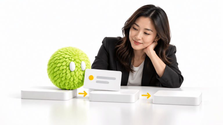 Illustration of a marketer and lime AI agent moving a task through implementation stages.